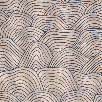 Dekostoff Leinenlook Hand Drawn Wave Wellen natur blau 1.40m