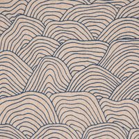 Dekostoff Leinenlook Hand Drawn Wave Wellen natur blau 1.40m