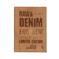 Prym Applikation Wildlederimitat aufbügelbar Label RAW&DENIM hellbraun dunkelbraun 5x7cm
