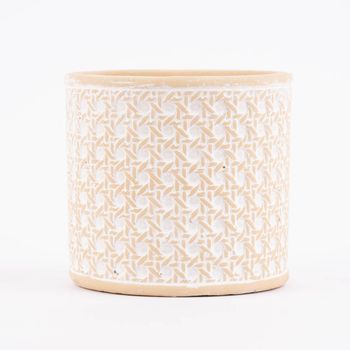 Sass & Belle Übertopf Rattanoptik Beton beige weiß 12.5x12cm