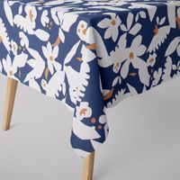 Dekostoff Baumwolle Canvas Ewazi Blätter Blumen abstrakt blau ecru 1.