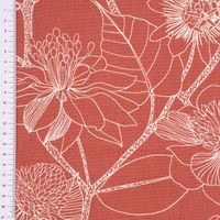 Dekostoff Baumwolle Canvas Orkeo Blumen Zeichnung marsala-rot weiß 1.5