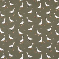 Baumwolljersey Jersey GUSGUS Gänse khaki-grün 1.5m Breite