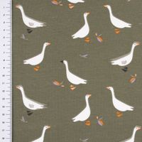 Baumwolljersey Jersey GUSGUS Gänse khaki-grün 1.5m Breite
