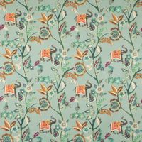 Dekostoff Baumwolle GUJARAT Blumenranken Elefant mint grün bunt 140cm
