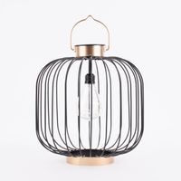 LED Solar Laterne mit Glühbirne und Henkel Draht Stahl warmweiß schwarz goldfarbig 29x27cm