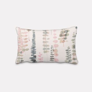 SCHÖNER LEBEN. Kissenhülle Ranken Blätter Aquarell weiß grün rosa