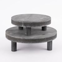 Deko Teller auf Fuß Holz rund grau 19x7cm