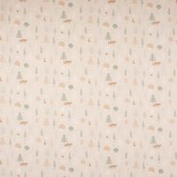 Dekostoff Cold Forest Animals Bäume Waldtiere beige grün weiß 1.40m