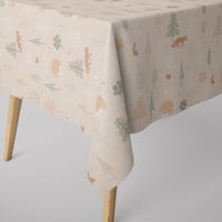 Dekostoff Cold Forest Animals Bäume Waldtiere beige grün weiß 1.40m