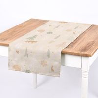 Dekostoff Cold Forest Animals Bäume Waldtiere beige grün weiß 1.40m