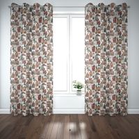 Dekostoff Winter Village Scene Winterdorf weiß braun rot grün 1.40m