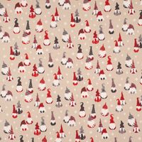 Dekostoff Tomte Cosy Famliy Weihnachtswichtel natur rot weiß grau1.40m