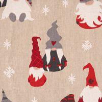 Dekostoff Tomte Cosy Famliy Weihnachtswichtel natur rot weiß grau1.40m