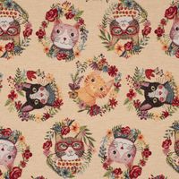 Dekostoff GobelPremium Spring Cats Katzen Blumenkranz creme bunt 1.4m