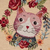 Dekostoff GobelPremium Spring Cats Katzen Blumenkranz creme bunt 1.4m