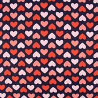 Baumwolljersey Jersey BIG HEARTS Herzen dunkelblau rosa lachs 1.5m