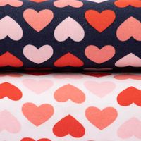 Baumwolljersey Jersey BIG HEARTS Herzen dunkelblau rosa lachs 1.5m