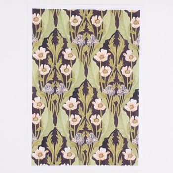 Bild Blumenwiese Papier schwarz grün rosa blau A4 30x21cm