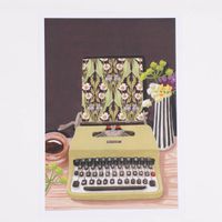 Bild Schreibmaschine Blumen Papier schwarz grün bunt A4 30x21cm