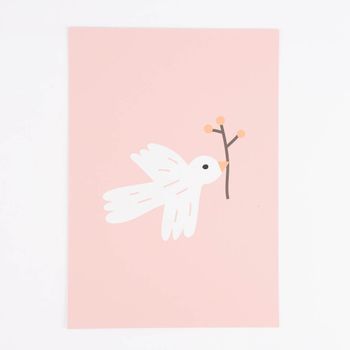 Bild Vogel Zweig Papier rosa weiß schwarz A4 30x21cm