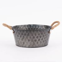 Übertopf mit Musterprägung und Henkeln Zink silberfarbig natur 25x11cm
