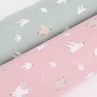 Baumwolljersey WAZOU Vögel Tauben Punkte altgrün weiß beige 1.5m