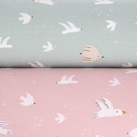 Baumwolljersey WAZOU Vögel Tauben Punkte altgrün weiß beige 1.5m