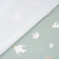 Baumwolljersey WAZOU Vögel Tauben Punkte altgrün weiß beige 1.5m