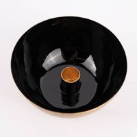 Kerzenhalter für Stabkerzen Schale Metall goldfarbig schwarz 6x14.5cm