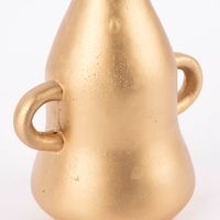 Kerzenhalter für Stabkerzen Flasche bauchig zwei Griffe Keramik goldfarbig schwarz 23x16cm