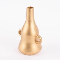 Kerzenhalter für Stabkerzen Flasche bauchig zwei Griffe Keramik goldfarbig schwarz 23x16cm