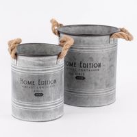 Pflanztopf Home Edition verzinkt silberfarbig mit Jutegriffen versch. Größen