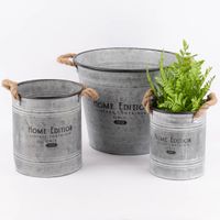 Pflanztopf Home Edition verzinkt silberfarbig mit Jutegriffen versch. Größen