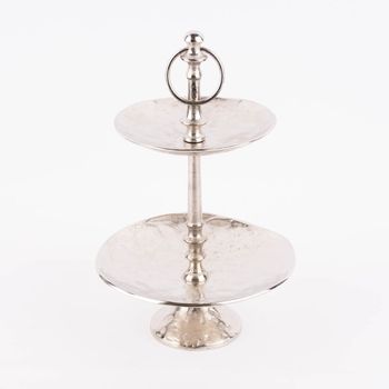 Etagere 2stufig rund strukturierte Oberfläche Metall silberfarbig 22x35cm