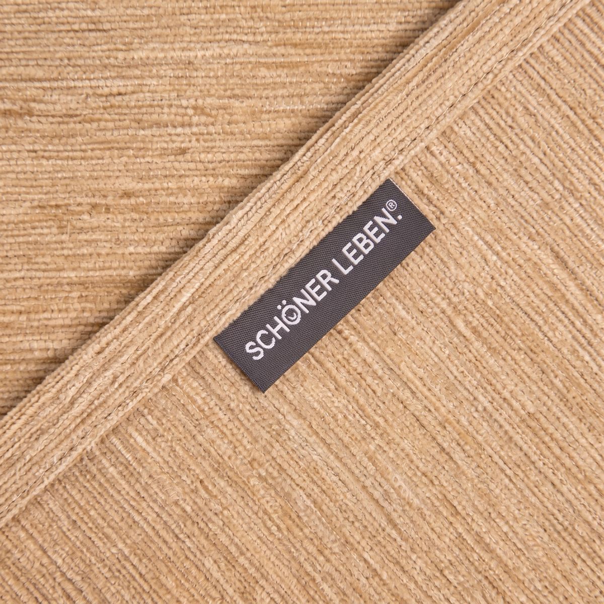 SCHÖNER LEBEN. Thermovorhang Thermochenille Akustik Kälteschutz sand beige 245cm oder Wunschlänge sandfarbener Chenille-Stoff mit gewebter Struktur und angenähtem Etikett, diagonale Anordnung