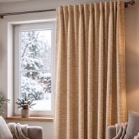 SCHÖNER LEBEN. Thermovorhang Thermochenille Akustik Kälteschutz sand beige 245cm oder Wunschlänge beigefarbener Thermovorhang aus Chenille vor Fenster, wohnlich eingerichtetes Zimmer, Strukturstoff, kräftiger Faltenwurf