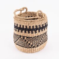 Sass & Belle Aufbewahrungskorb mit Henkel geflochten Streifen Seegras natur schwarz 28x30cm