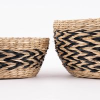 Sass & Belle Deko Schale aus Seegras 2er Set rund Zickzack natur schwarz 25x12cm