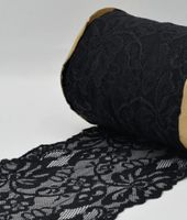 Spitze elastisch Blumen Meterware schwarz Breite: 15cm auf Rolle