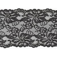 Spitze elastisch Blumen Meterware schwarz Breite: 15cm