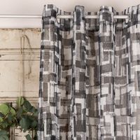 Ösengardine grafisches Muster halbtransparent weiß schwarz 140x260cm