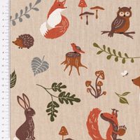 Dekostoff Forest Wood Animals Waldtiere Pilze Blätter natur braun gr