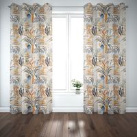 Dekostoff Baumwollstoff Bahari Blätter Geometrie blau goldgelb 1.40m