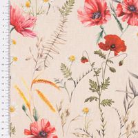 Dekostoff Baumwolle Poppy Mohnblumen Kamille Getreide beige rot 1.40m