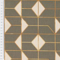 Dekostoff Baumwolle Navani3 Art Deco Geometrie khakigrün gold beige 1