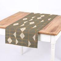 Dekostoff Baumwolle Navani3 Art Deco Geometrie khakigrün gold beige 1