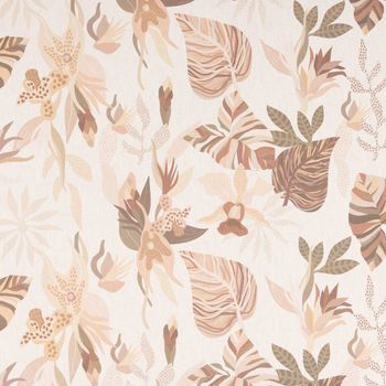Dekostoff Baumwollstoff Enys1 Soft Blätter ecru beige braun 1.40m