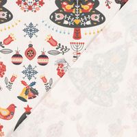 Dekostoff Baumwolle Folklore Hirsch Tannenbaum ecru schwarz rot 1.40m