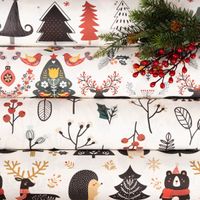 Dekostoff Baumwolle Folklore Hirsch Tannenbaum ecru schwarz rot 1.40m